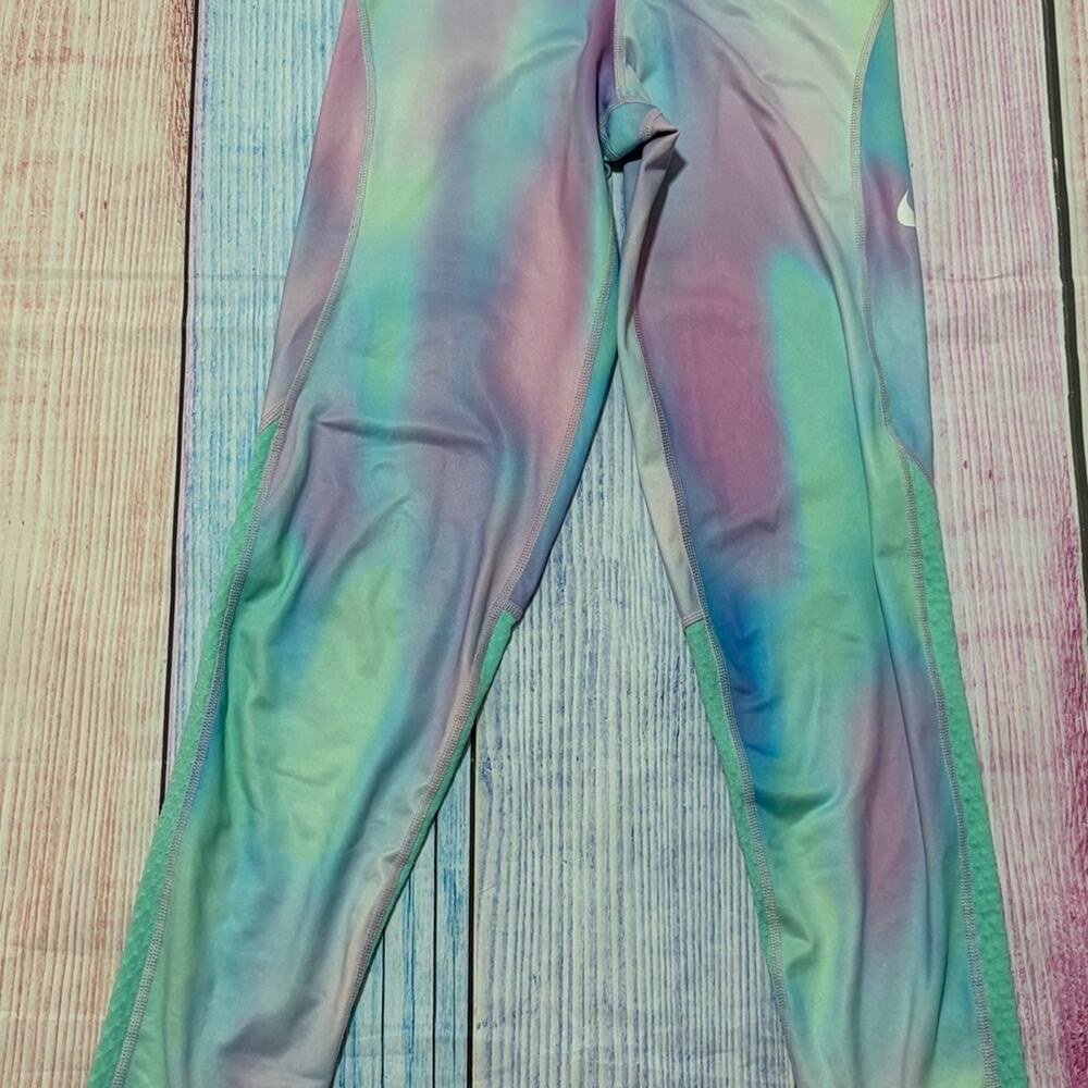 Nike Pro Girls Youth Large Pastel Mint Green, Pink & Purple Full Length Leggings